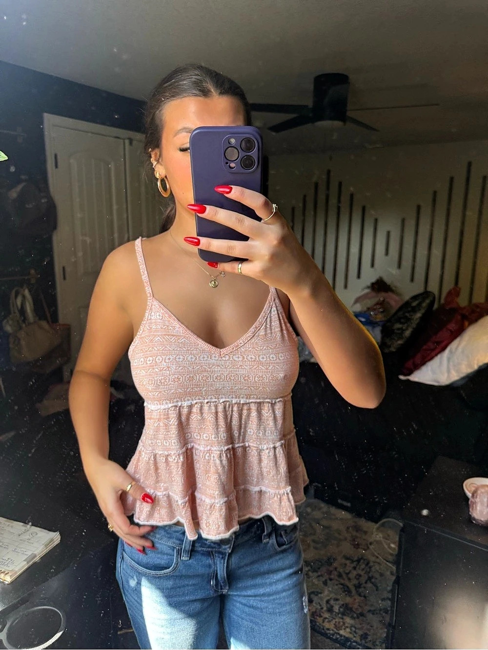 AMERICAN EAGLE Pink Geometric Cami Like New